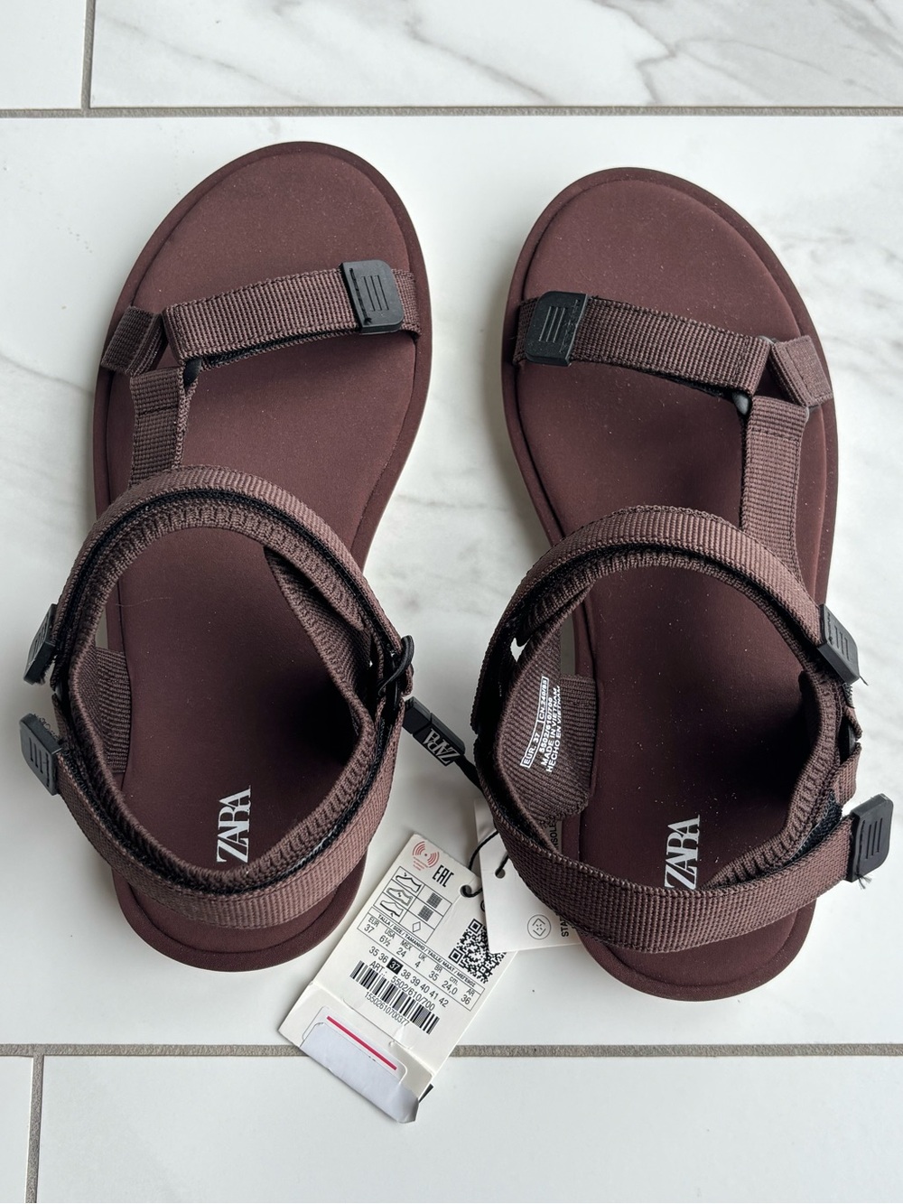 ZARA Brown Adhesive Strap Women’s Sandals/Flats